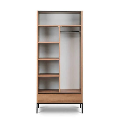 Caramel Oak 2-Door Wooden Wardrobe with 5 Shelves and Drawer | Hinged | Caramel Oak | 5 Shelves and Drawer | 2 Doors | 90cm