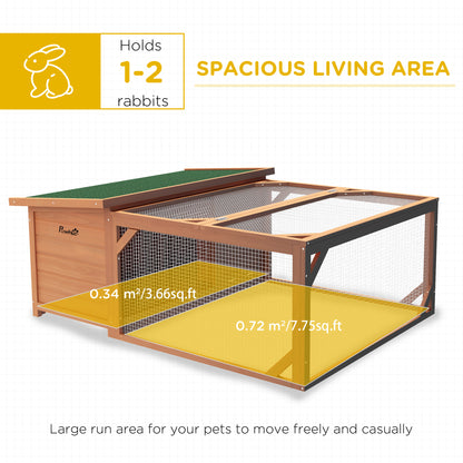 PawHut Rabbit Hutch Outdoor Guinea Pig Hutch with Run Small Animal Off-ground Duck House Hideaway Backyard with Openable Roof 125.5 x 100 x 49cm Orange