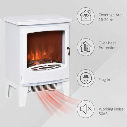 HOMCOM lectric Fireplace Stove, Free standing Fireplace Heater with Realistic LED Flame Effect, Overheat Safety Protection, 900W/1800W, White