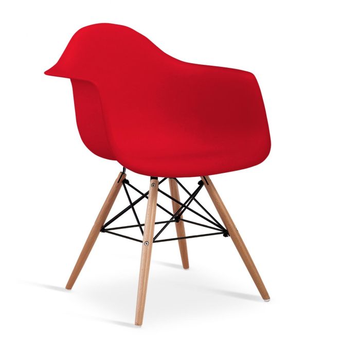 Stylish Red Plastic Dining Chairs with Beech Legs - Set of 4 for Modern Home Decor