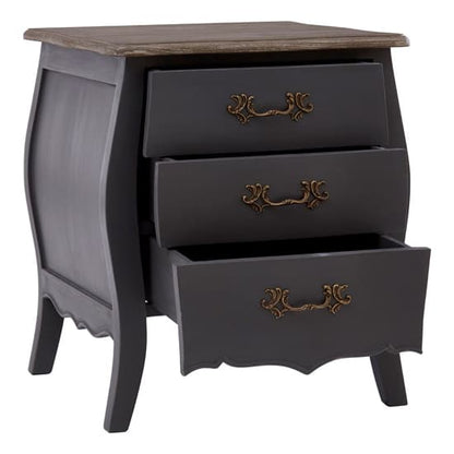 Luria Dark Grey Wooden Bedside Chest with 3 Drawers and Brass Handles