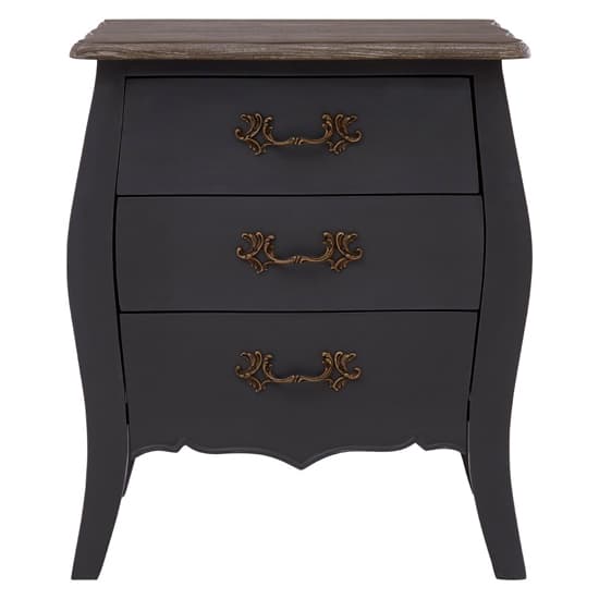 Luria Dark Grey Wooden Bedside Chest with 3 Drawers and Brass Handles