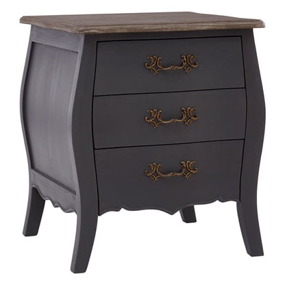 Luria Dark Grey Wooden Bedside Chest with 3 Drawers and Brass Handles