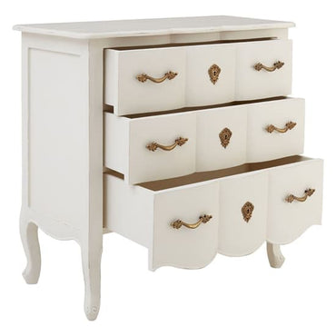 Luria White Wooden Chest with 3 Drawers and Brass Handles