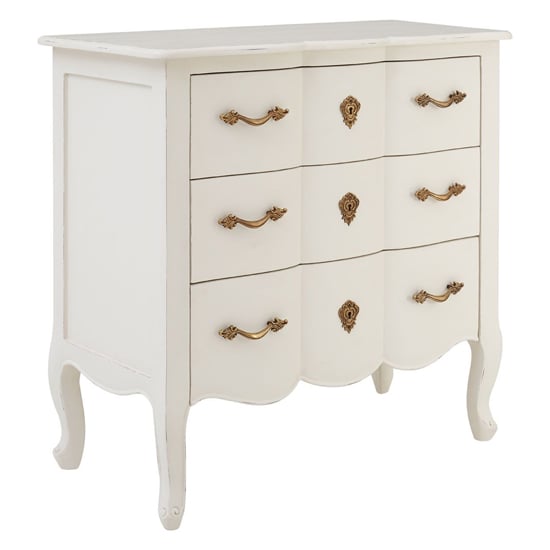 Luria White Wooden Chest with 3 Drawers and Brass Handles