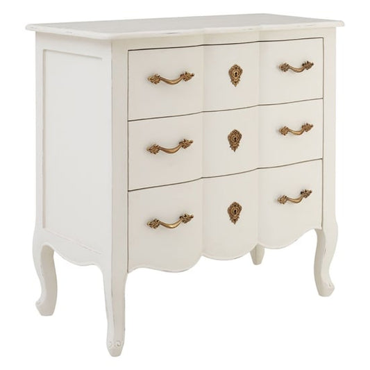 Luria White Wooden Chest with 3 Drawers and Brass Handles