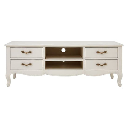 White Wooden TV Stand with 4 Drawers and 2 Shelves for Living Room