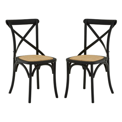 Lyox Black Wooden Dining Chairs With Weave Seat In Pair