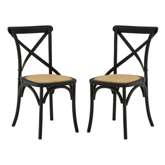 Lyox Black Wooden Dining Chairs With Weave Seat In Pair