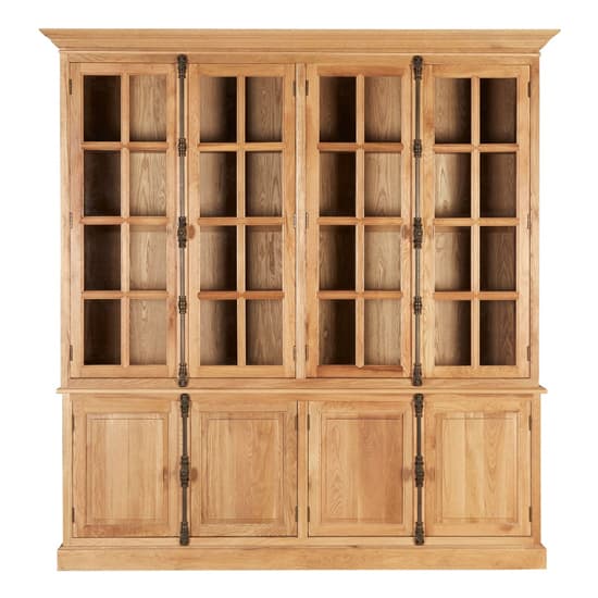 FURCO Lyox Colonial-Style Oak Wood Bookcase with 15 Shelves and Panelled Doors