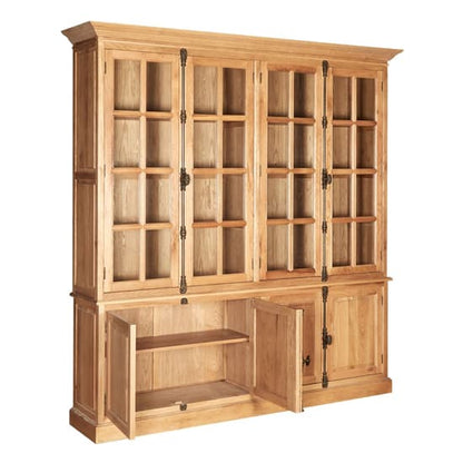 FURCO Lyox Colonial-Style Oak Wood Bookcase with 15 Shelves and Panelled Doors