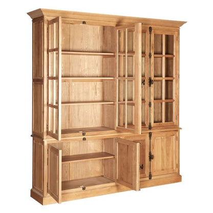 FURCO Lyox Colonial-Style Oak Wood Bookcase with 15 Shelves and Panelled Doors