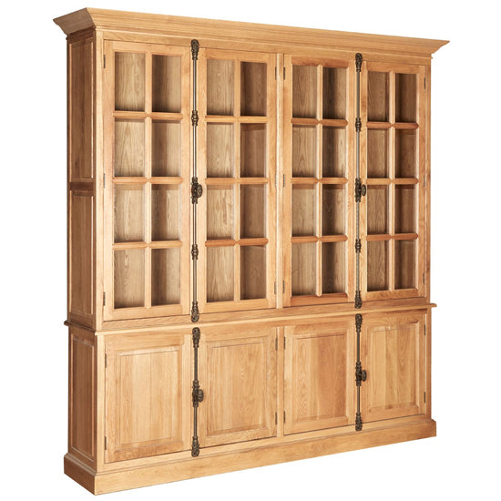 FURCO Lyox Colonial-Style Oak Wood Bookcase with 15 Shelves and Panelled Doors