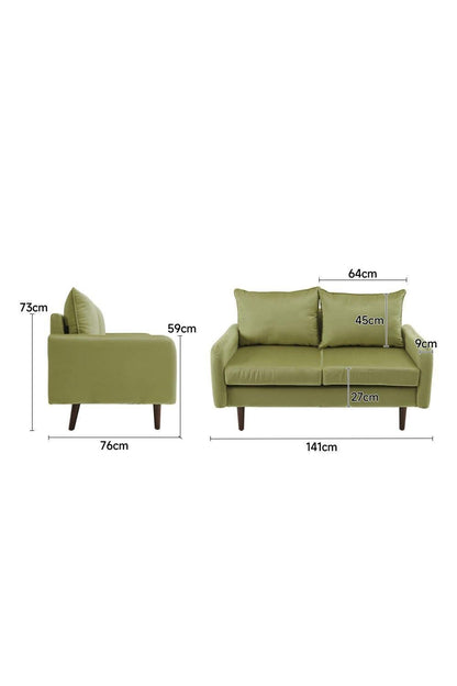 2 Seater Green Velvet Fabric Upholstered Sofa for Living Room