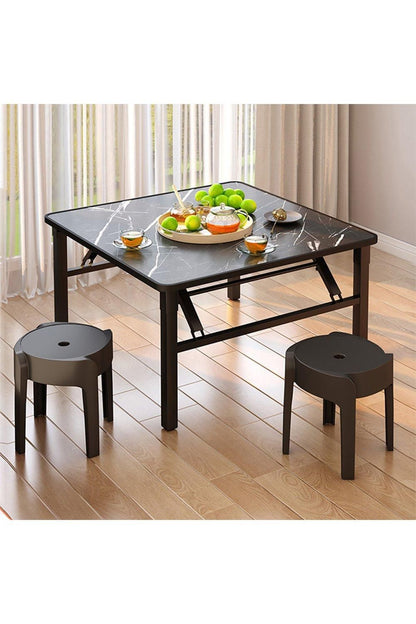 60cm Square Foldable Coffee Table with Marble Effect Top Low Dining Table for Kids