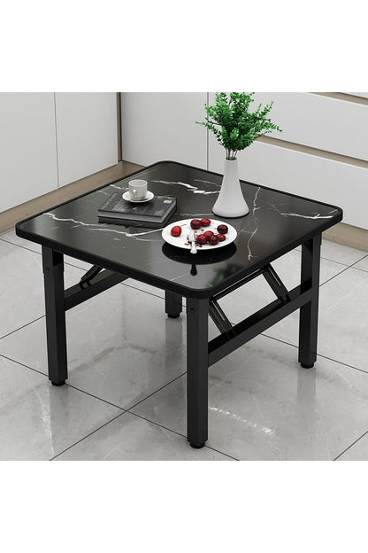 60cm Square Foldable Coffee Table with Marble Effect Top Low Dining Table for Kids