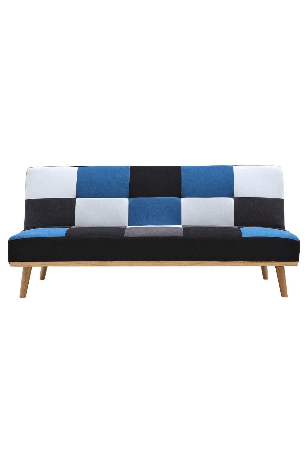 2 Seater Blue Checkered Fabric Sofabed