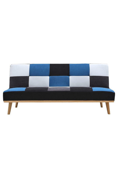 2 Seater Blue Checkered Fabric Sofabed