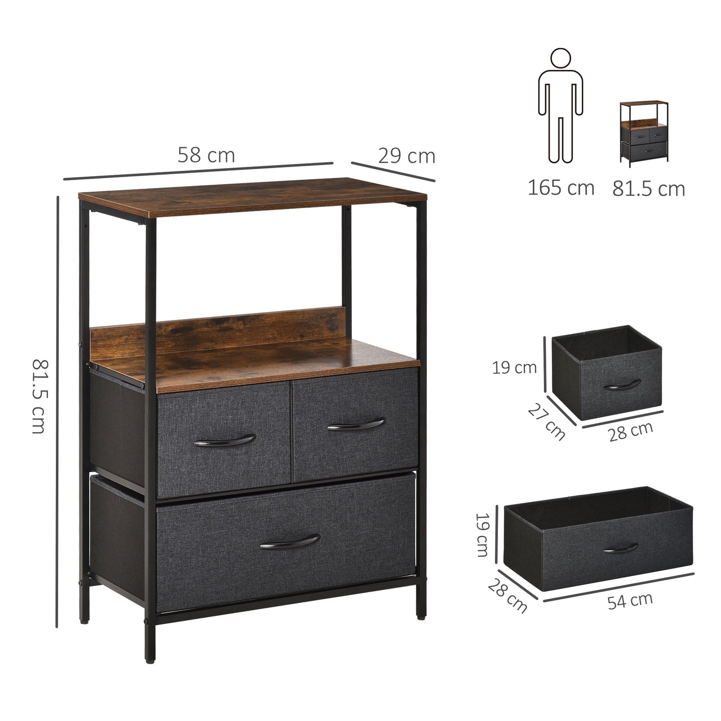 HOMCOM Drawer Storage Chest Unit Home Cabinet w/ Shelves Home Living Room Bedroom Entryway Living Furniture, Black