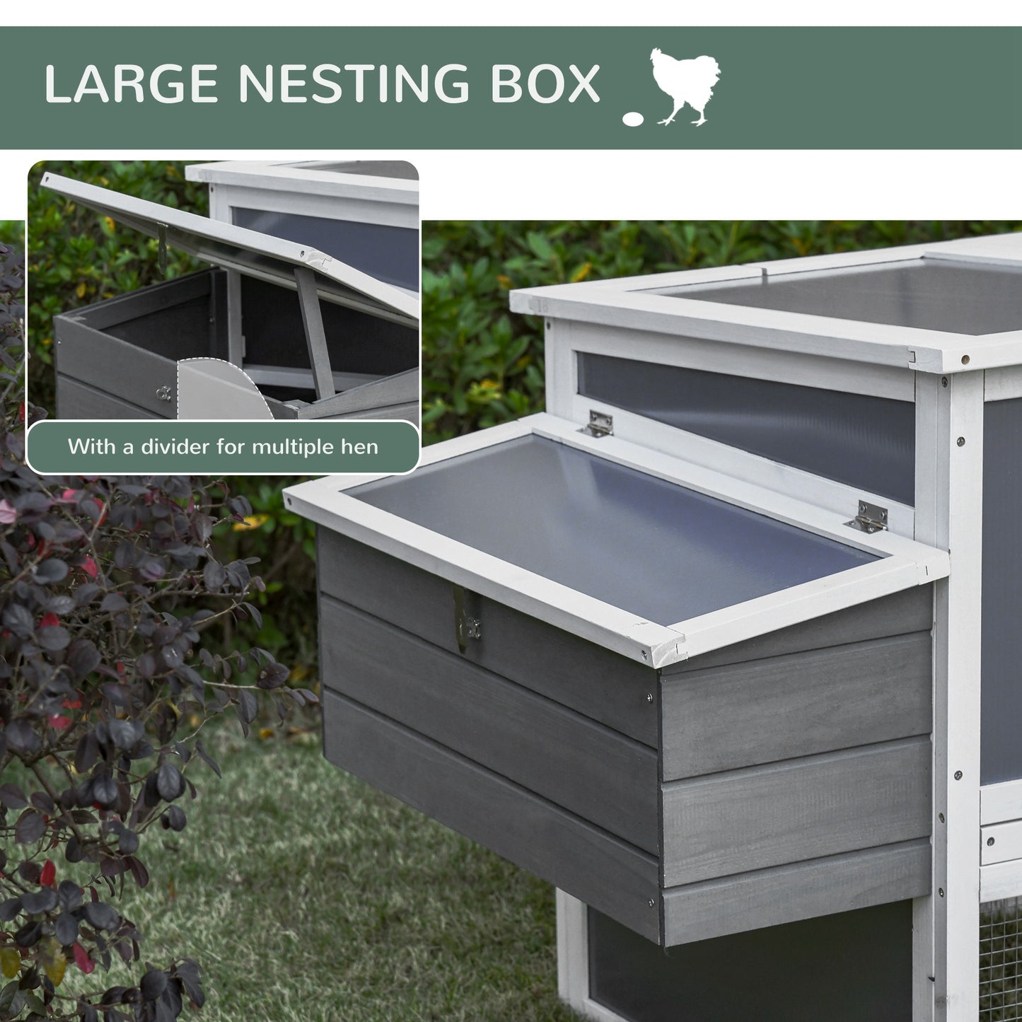 PawHut Deluxe Chicken Coop, Hen House, Wooden Poultry Cage w/ Outdoor Run, Nesting Box, Removable Tray, Openable Hollow Sheet Roof and Lockable Doors, 162 x 76.5 x 79.5cm