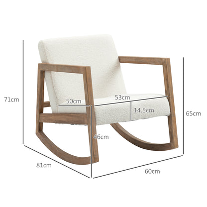 HOMCOM ocking Chair, Upholstered Sofa Armchair with Cushion and Wood Base for Living Room and Bedroom, Cream White