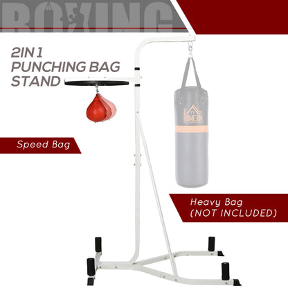 HOMCOM 70-190cm Freestanding Boxing Punch Bag Hanger & Speed Ball Station Platform Hanging Frame Home Gym, White