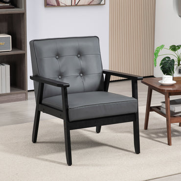 HOMCOM etro-Style Accent Chair, with Faux Leather Seat - Grey