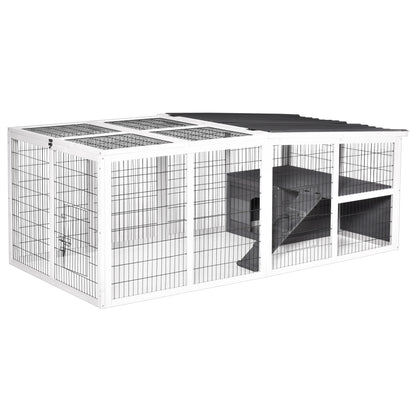 PawHut Rabbit Run Outdoor Rabbit Hutch Wooden Guinea Pig Cage with Openable Roof, Ramp, for 2-4 Rabbits, 200L x 100W x 75H cm - Grey