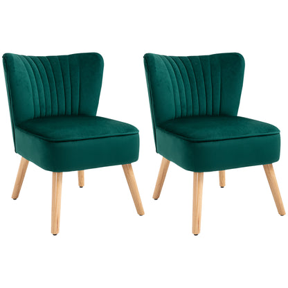 HOMCOM elvet Accent Chair Occasional Tub Seat Padding Curved Back with Wood Frame Legs Home Furniture Set of 2 Green