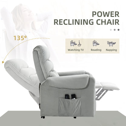 HOMCOM ibration Massage Rise and Recliner Chair, Electric Power Lift Recliner with Remote Control and Side Pockets, Grey