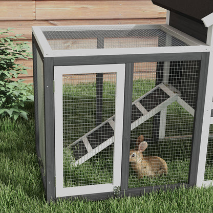 PawHut Rabbit Hutch Outdoor Wooden Guinea Pig Hutch Rabbit Run Bunny Cage Small Animal House Pull-Out Tray, Grey, 122 x 62.6 x 92 cm