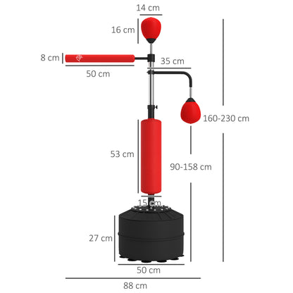 HOMCOM -in-1 Boxing Punching Bag, Freestanding with 2 Speed Bals, 360° Reflex Bar, 160-230cm Adjustable Height, Red