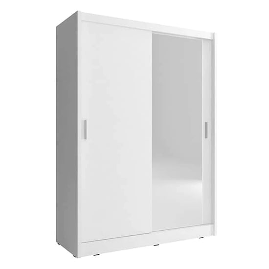 Mack Wooden Wardrobe With Mirrored Sliding 2 Door In Matt White