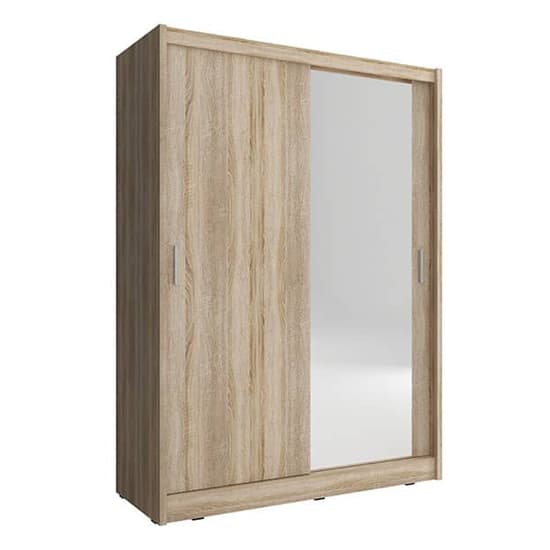 Mack Wooden Wardrobe With Mirrored Sliding 2 Door In Sonoma Oak