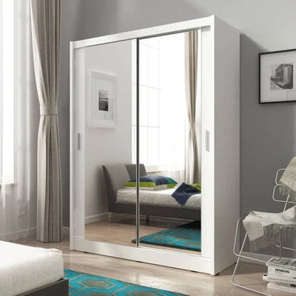 Mack Wooden Wardrobe With Mirrored Sliding 2 Door In Matt White