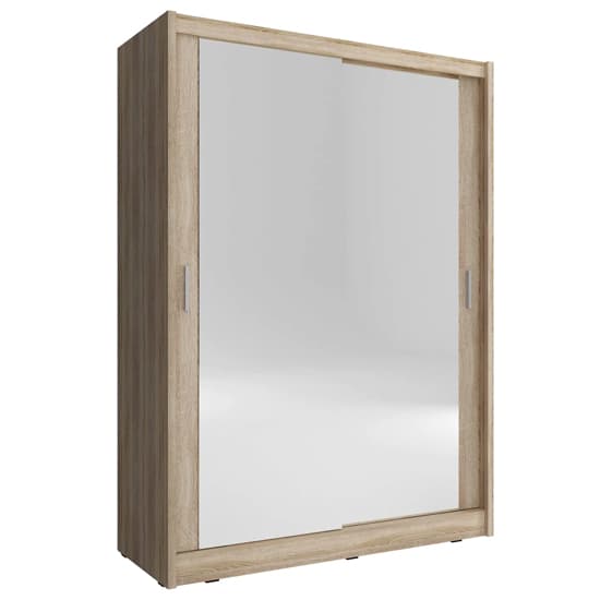 Mack Wooden Wardrobe With Mirrored Sliding 2 Door In Sonoma Oak-1