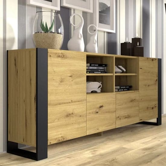 Macon Wooden Sideboard With 4 Doors In Artisan Oak