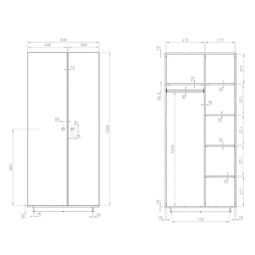 Madera 2-Door Wooden Wardrobe | Hinged | Artisan Oak & White | Shelves | 2 Doors | 90cm