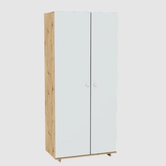 Madera 2-Door Wooden Wardrobe | Hinged | Artisan Oak & White | Shelves | 2 Doors | 90cm