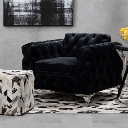 Contemporary Black Velvet Chesterfield Armchair by FURCO