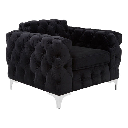 Contemporary Black Velvet Chesterfield Armchair by FURCO