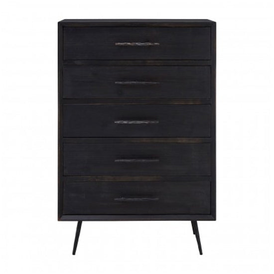 Madoca Wooden Chest Of 5 Drawers In Dark Grey