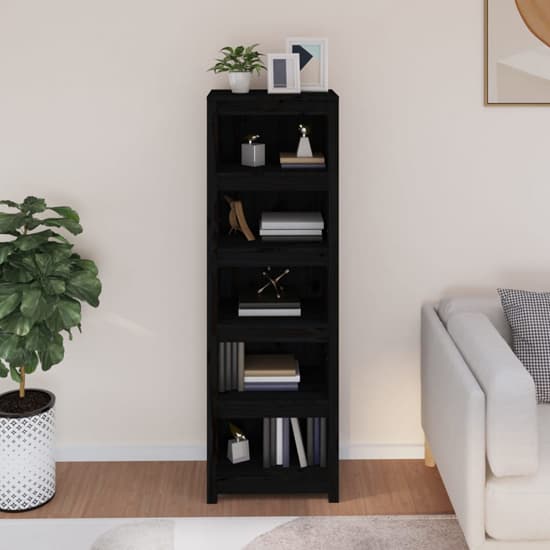 Black Solid Pinewood 5-Tier Bookshelf by FURCO - Stylish Storage for Home and Office