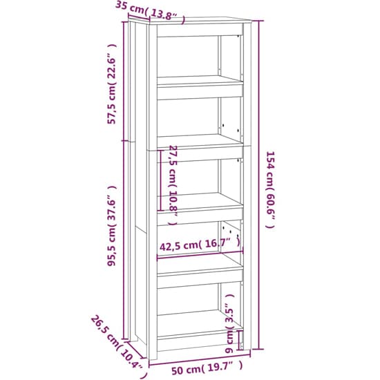 Black Solid Pinewood 5-Tier Bookshelf by FURCO - Stylish Storage for Home and Office