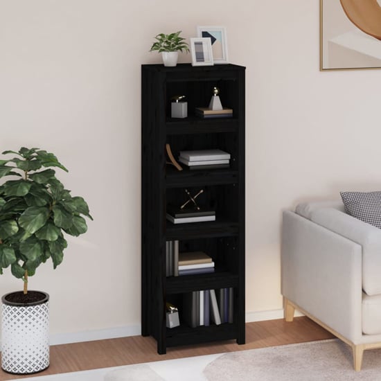 Black Solid Pinewood 5-Tier Bookshelf by FURCO - Stylish Storage for Home and Office