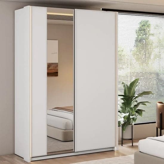 120cm White Sliding Door Wardrobe with LED Lighting and Ample Storage