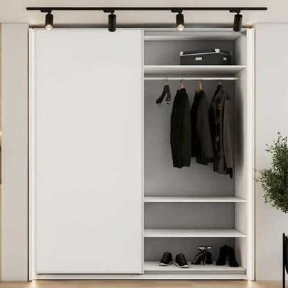 170cm White Sliding Door Wardrobe with LED Lighting and Storage Solutions