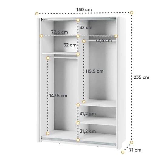 170cm White Sliding Door Wardrobe with LED Lighting and Storage Solutions