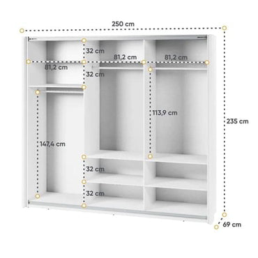 Madrid Wardrobe 250cm With Sliding 3 Doors In White And LED