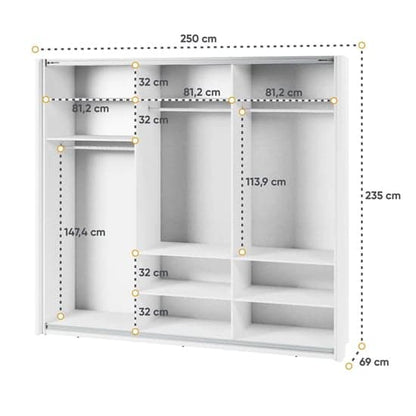 Madrid 250cm White Sliding Door Wardrobe with LED Lighting